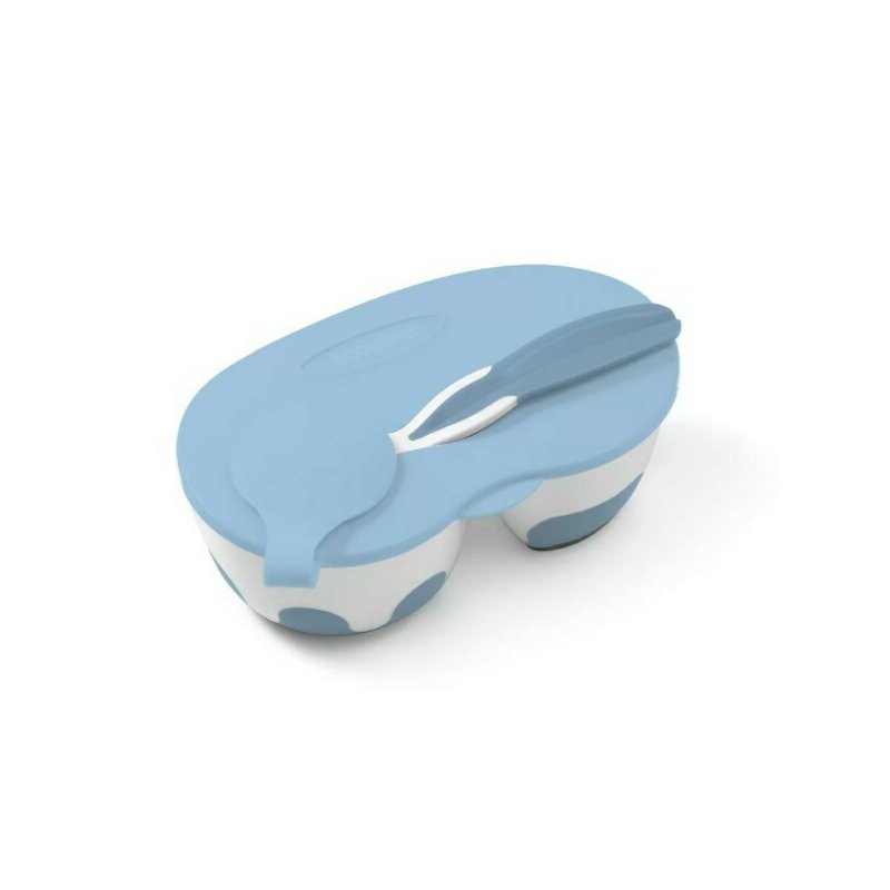 Babyono - set castron si lingurita, fara bisfenol a, incalzire la microunde, albastru