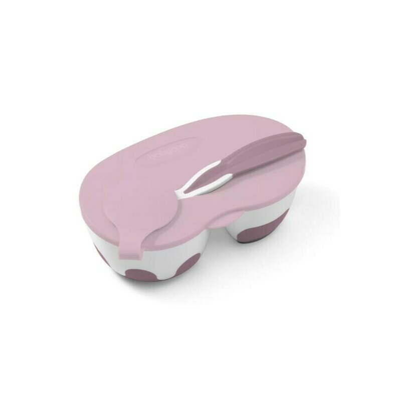 Babyono - set castron si lingurita, fara bisfenol a, incalzire la microunde, roz