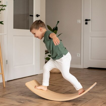 Meowbaby® - Balance board - Placa de echilibru din lemn gri pentru copii cu fetru presat gri, MeowBaby