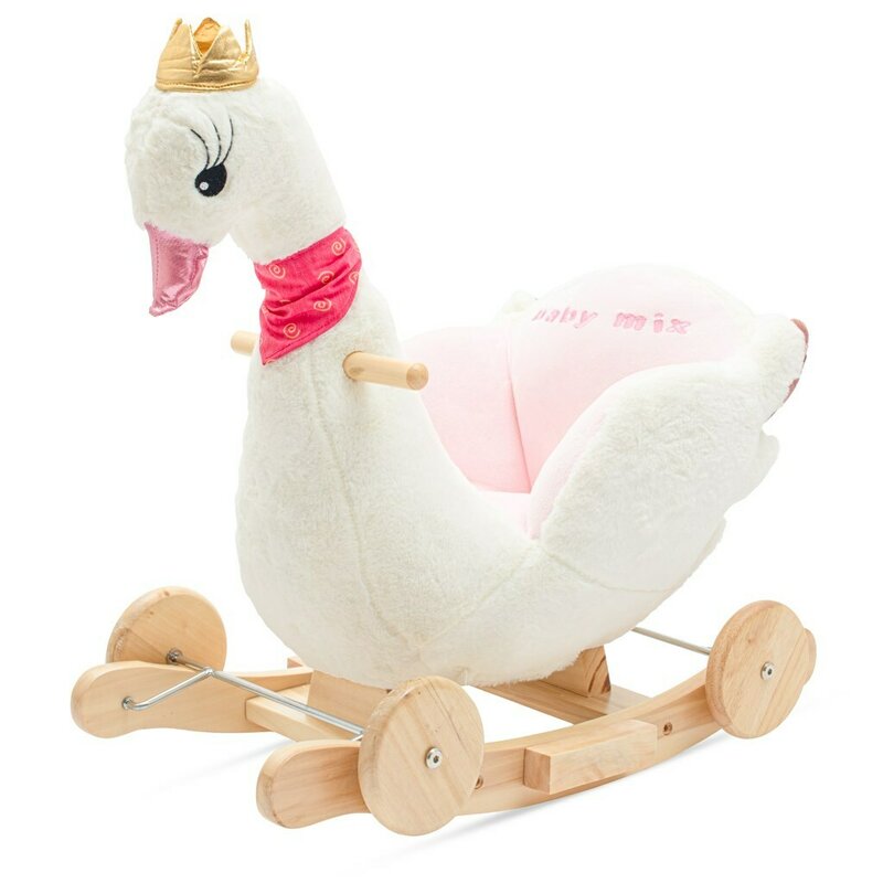 Balansoar, Baby Mix, Swan, Cu roti, Din material moale si placut la atingere, Pana la 30 kg, 61x32x52 cm, 10 luni+, White