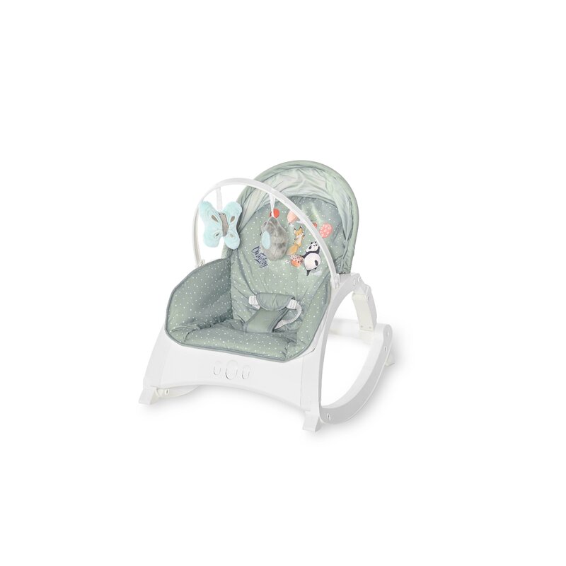 Lorelli - fotoliu balansoar enjoy pliabil, cu vibratii, cu melodii, cu bara detasabila birthday, 60x50 cm, verde