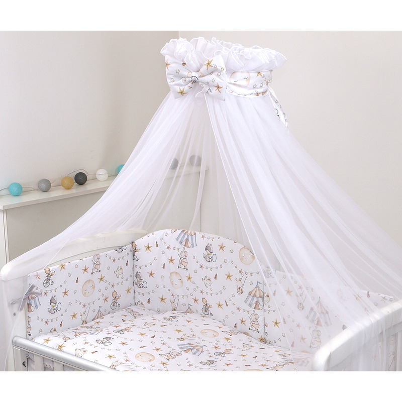 Baldachin din tul, funda din bumbac, imprimeu lenjerie circ blue, amy 300x160 cm, suport de prindere inclus, 153h cm