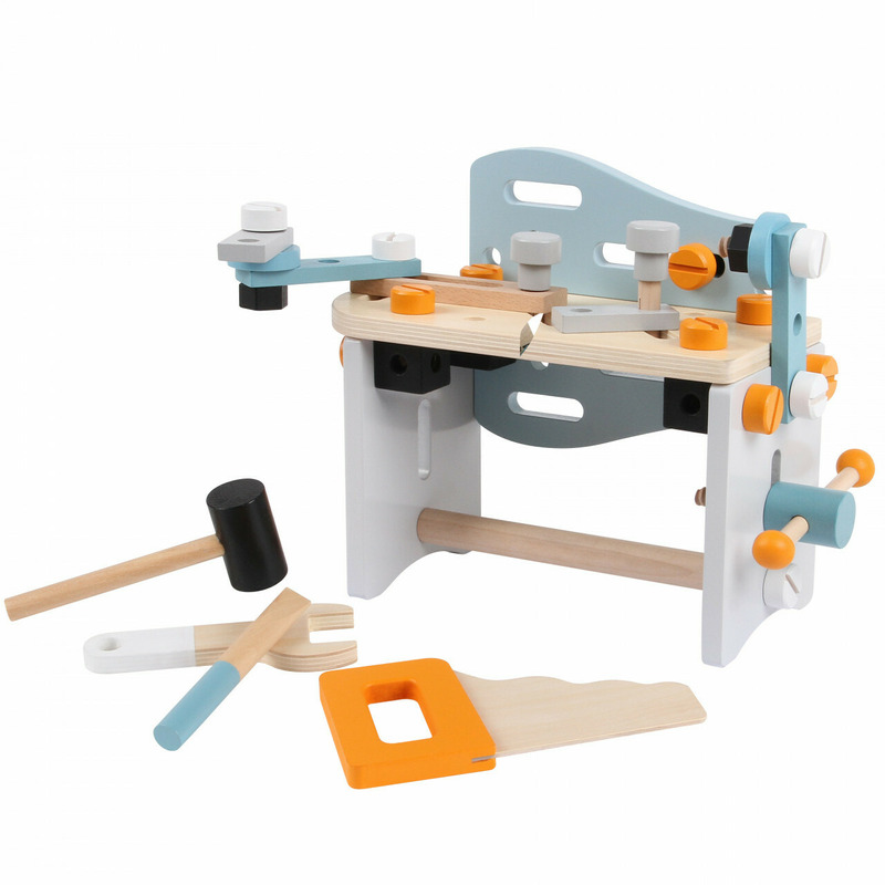 Banc de lucru pentru copii, atelier de construit, 52 accesorii, din lemn, ecotoys, 1182n