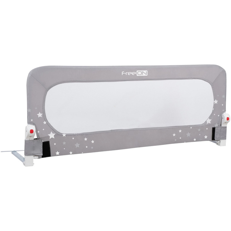 Bariera de protectie pentru pat bebe, rabatabila, instalare usoara, dimensiune 135 x 57 cm, freeon, little stars, grey