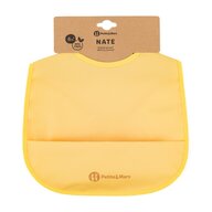 Baveta impermeabila cu buzunar, Petite&Mars, Nate, Fara PVC si ftalati, 37 × 27 cm, 6 luni+, Prindere velcro, Ocru