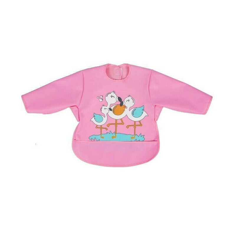 Sevibebe - baveta impermeabila cu maneci lungi flamingo