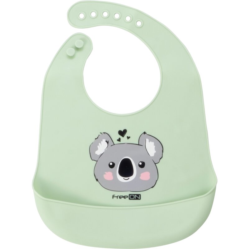 Baveta moale, Din silicon fara BPA, Cu buzunar, FreeON, 31 x 24 cm, Panda Green