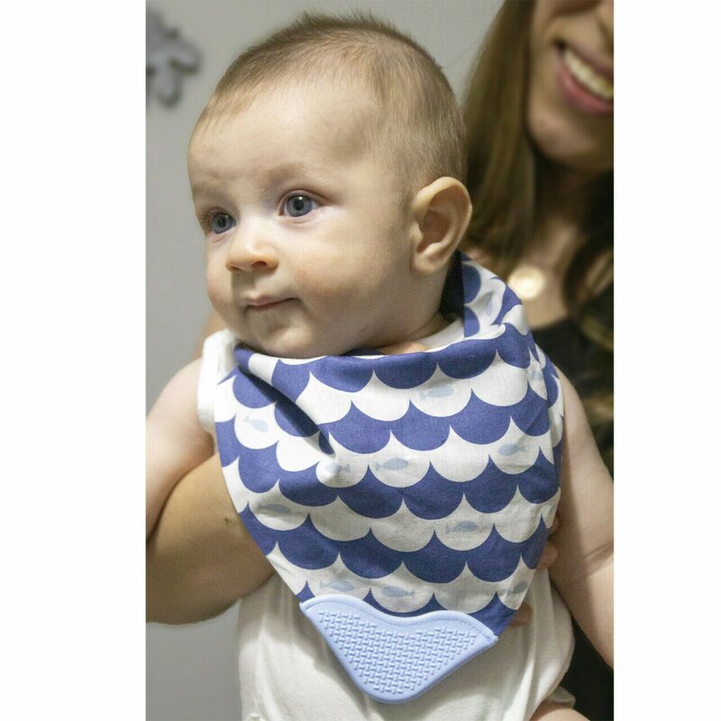 Babyjem - baveta tip bandana cu jucarie dentitie (culoare: indigo)