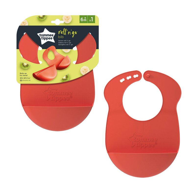 Tommee tippee - baveta cu buzunar roll & go, rosu