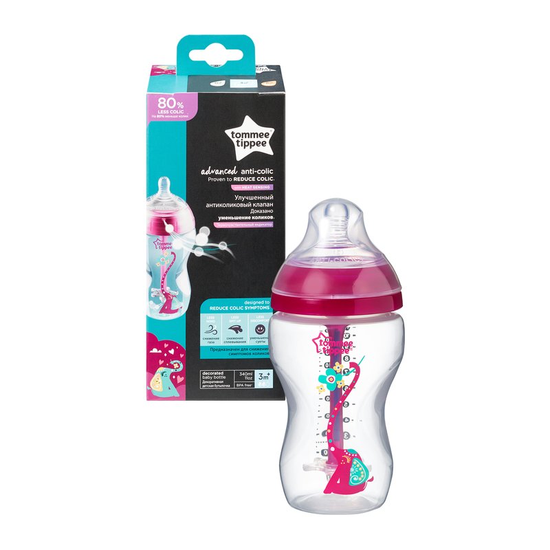 Tommee Tippee - Biberon Advanced pentru fete cu sistem de ventilatie, 340 ml