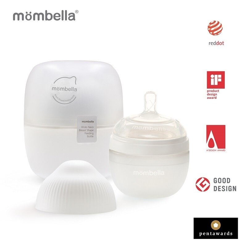 Mombella - Biberon Anticolici Breast-Like, 120ml, Tetina S flux lent, 100% Silicon, Ivory