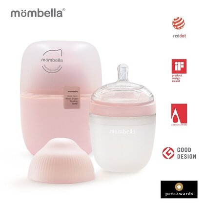 Mombella - Biberon Anticolici  Breast-Like, 210ml, Tetina M flux mediu, 100% Silicon, Old Roze