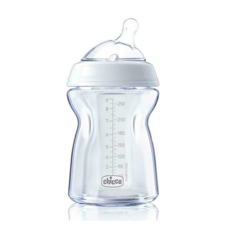 Chicco - Biberon Natural Feeling PureGlass, 250ml, tetina silicon, flux normal, 0luni+, 0%BPA