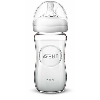Philips Avent - Biberon Natural, 1 luna+, 240 ml, din Sticla, Fara BPA, Transparent