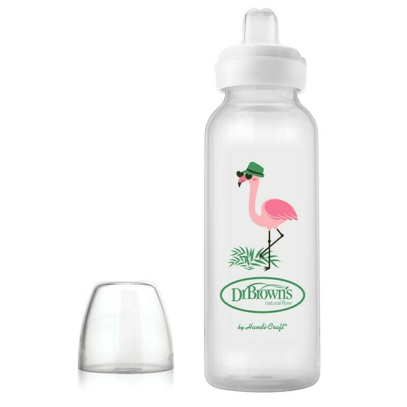 Dr. brown's - biberon gat ingust, pp, 250ml., cu cioc ptr. inghitituri mici, design flamingo (bpa free)