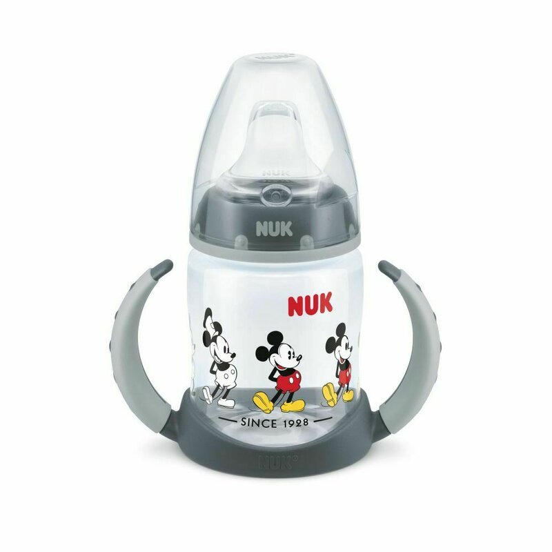 Nuk - NUK - Biberon First Choice 150ml Cu Toarte Si Adaptor Din Silicon Mickey Gri 6 luni+