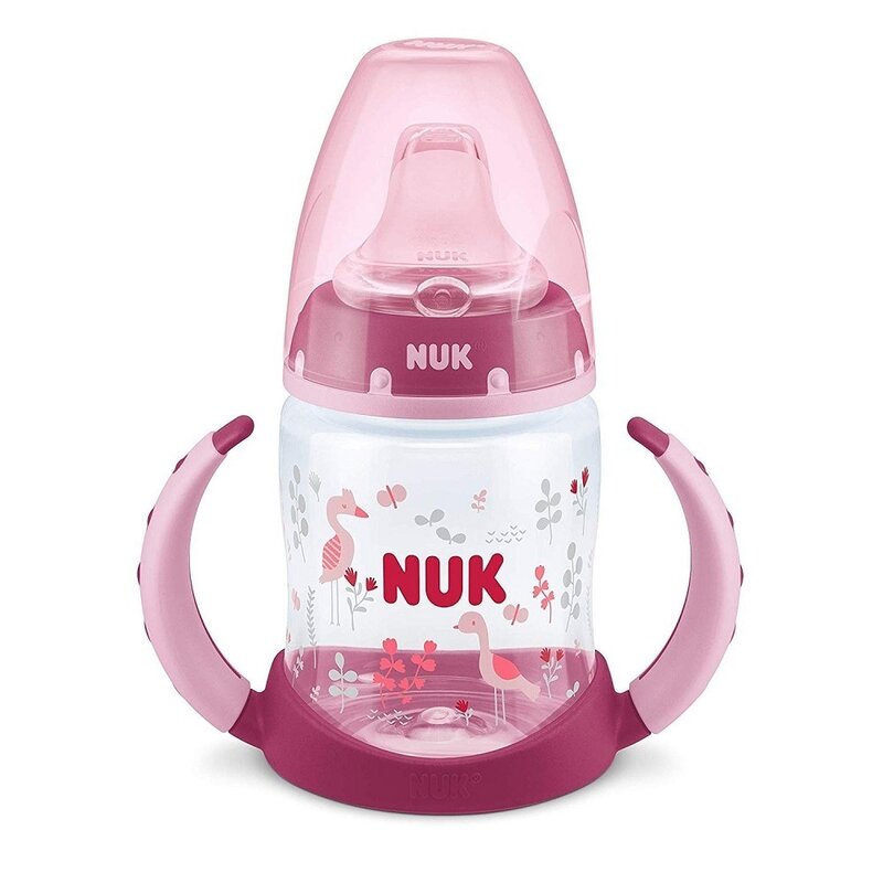 Nuk - nuk - biberon first choice 150ml cu toarte si adaptor din silicon roz 6 luni+