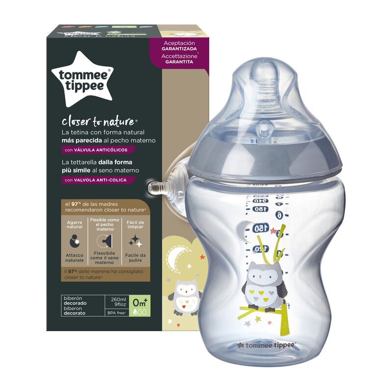 Tommee tippee - biberon bufnita 0 luni + closer to nature din polypropilena 260 ml