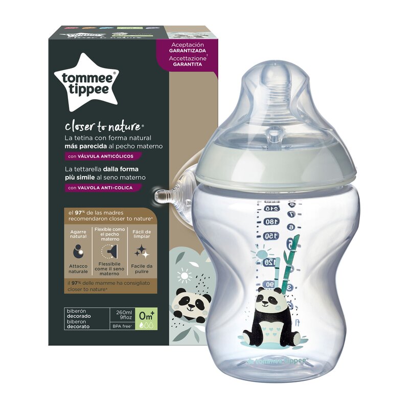 Tommee tippee - biberon ursuleti panda 0 luni + closer to nature din polypropilena 260 ml
