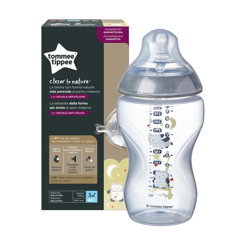 Tommee tippee - biberon bufnita 3 luni + closer to nature din polypropilena 340 ml