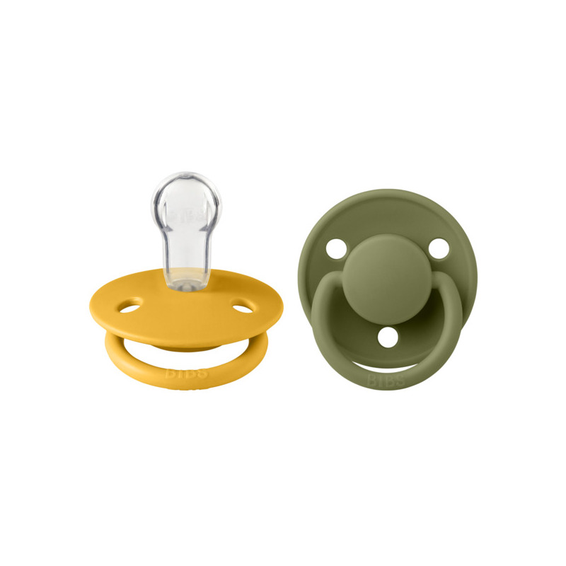 Bibs - set 2 suzete de lux silicon, tetina rotunda, marime universala-honey bee/olive