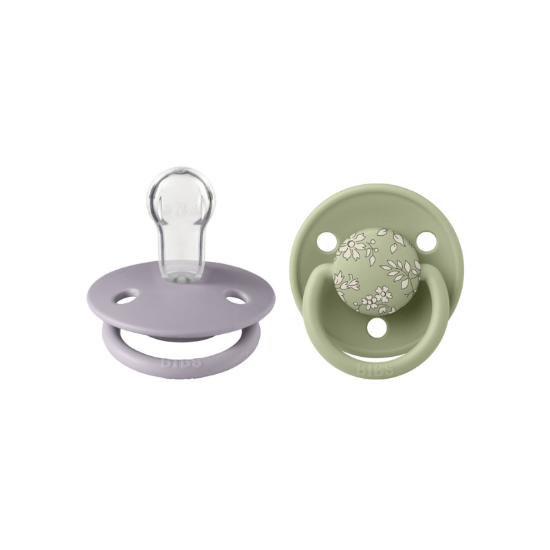 Bibs x liberty - set 2 suzete de lux capel silicon, tetina rotunda, marime universala-fossil grey/sage