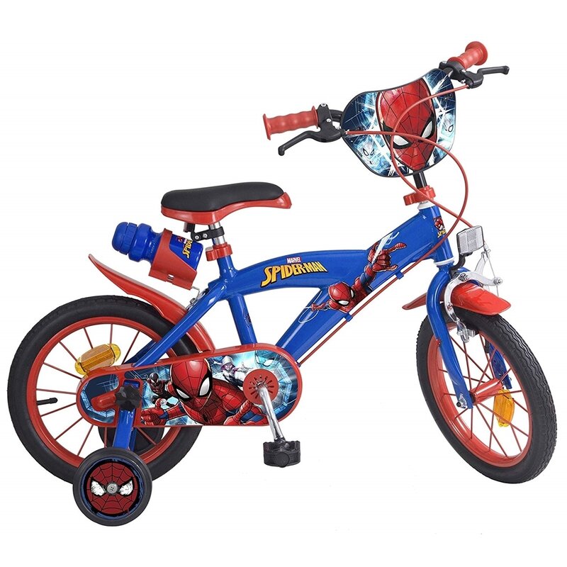 Toimsa - Bicicleta cu pedale , Spiderman, 14 , Cu roti ajutatoare, Multicolor