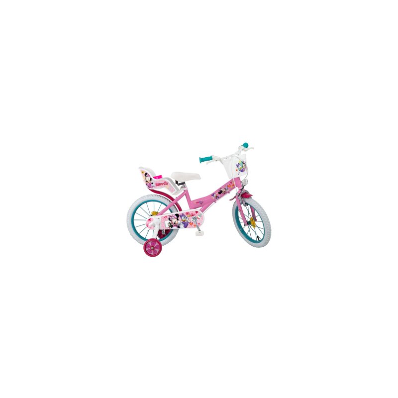 Toimsa - Bicicleta cu pedale , Minnie Mouse, 16 , Cu roti ajutatoare, Multicolor