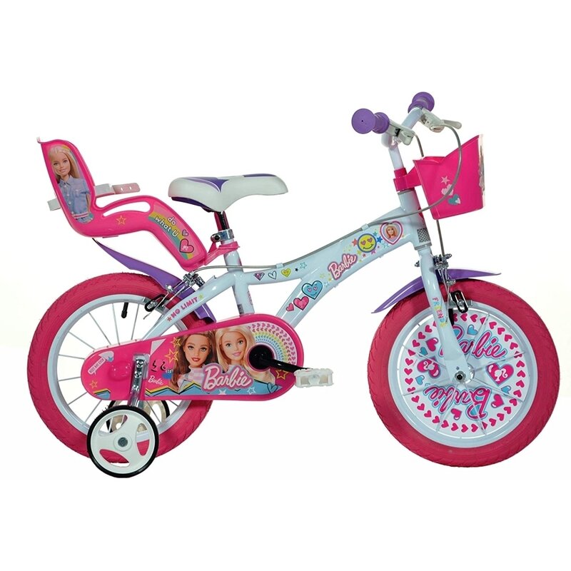 Dino bikes - bicicleta cu pedale , barbie, 14 , cu roti ajutatoare, multicolor