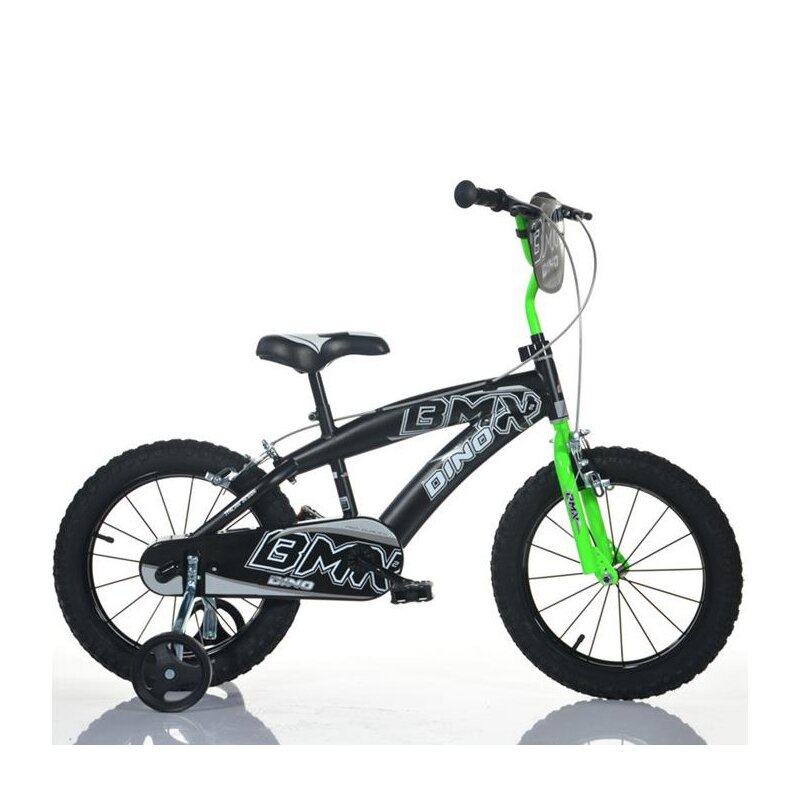 Dino bikes - bicicleta cu pedale bmx 165xc, 16 , cu roti ajutatoare, albastru/verde