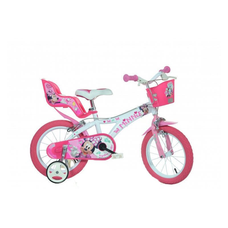 Dino Bikes - Bicicleta cu pedale , Minnie Mouse, 16 , Cu roti ajutatoare, Roz