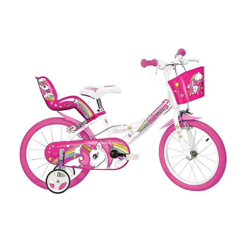 Dino bikes - bicicleta cu pedale unicorn, 16 , cu roti ajutatoare, multicolor