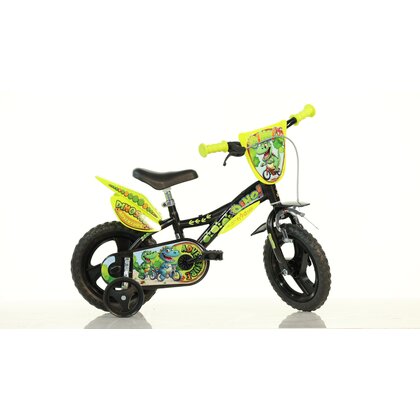 Bicicleta cu pedale, Dino Bikes, Dinozaur T-Rex, Cu roti ajutatoare, 12 inch, Pana la 40 kg, 3 ani+, Multicolor