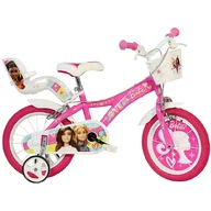 Black Friday - Reduceri Bicicleta copii, Dino Bikes, Barbie, Roti ajutatoare, Cosulet frontal, Scaunel pentru papusi, 16 inch, Cadru din otel, Pana la 125 cm, Pink Promotie