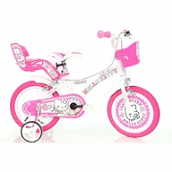 Black Friday - Reduceri Bicicleta copii, Dino Bikes, Hello Kitty, Roti ajutatoare, Cosulet frontal, Scaunel pentru papusi, 16 inch, Cadru din otel, Pana la 125 cm, White Promotie