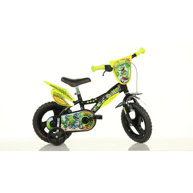 Bicicleta cu pedale, Dino Bikes, Dinozaur T-Rex, Cu roti ajutatoare, 12 inch, Pana la 40 kg, 3 ani+, Multicolor, Resigilat