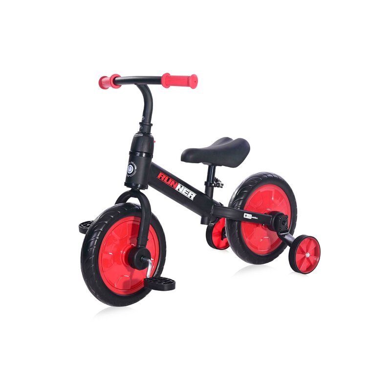 Lorelli - Bicicleta de echilibru 2in1, RUNNER cu pedale si roti auxiliare, Red