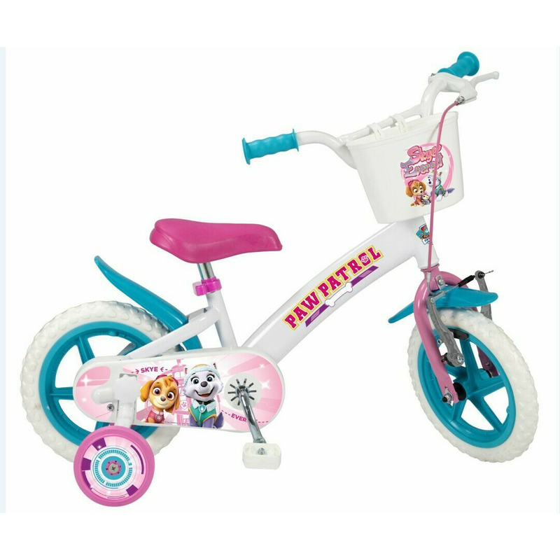 Bicicleta pentru copii, 12 inch, cu roti ajutatoare si cosulet frontal, conform cu standardul european de securitate en71, toimsa, paw patrol, multicolor