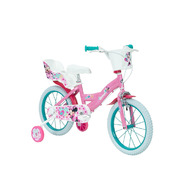 Bicicleta pentru copii, 16 inch, Cu roti ajutatoare si cosulet frontal, Cu scaunel pentru papusi, Huffy, Disney Minnie, Roz