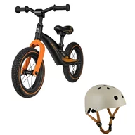 Bicicleta fara pedale, Lionelo, Bart Air, Usoara, Cu roti gonflabile, Cu cadru din magneziu, Cu ghidon si sa reglabile, Greutate 3.8 Kg, 12 inch, Negru + Casca pentru copii, Reglabila 50-56 cm, Bej