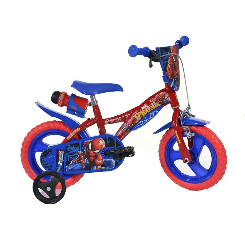 Dino Bikes - Bicicleta cu pedale 612SM , Spiderman, 12 , Cu roti ajutatoare