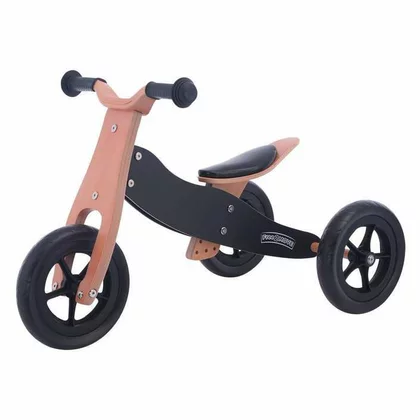 Bicicleta/tricicleta fara pedale, Free2Move, Din lemn, 2 in 1, Functie de bicicleta echilibru, Sa reglabila, Manere antiderapante, Roti ajustabile, 18 luni - 3 ani, Conform cu standardele europene EN71-1;2018, EN71-2:2020, EN71-3:2021, Brown Black