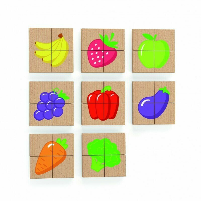 Viga - puzzle din lemn blocuri cu imagini fructe , magnetice