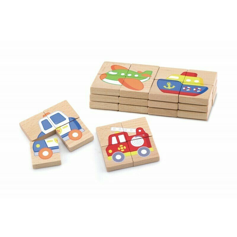 Viga - puzzle din lemn blocuri cu imagini mijloace de transport , puzzle copii , magnetice, piese 32