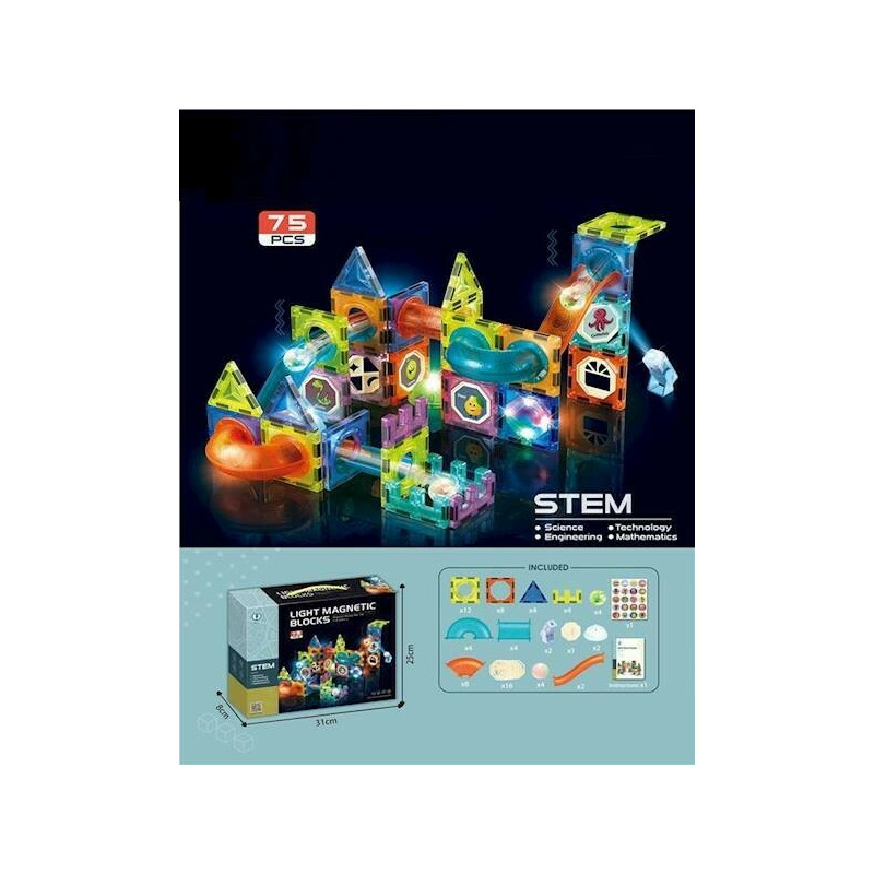 Blocuri magnetice strălucitoare 75 de elemente malplajoc de construit malplay marble magnetic si stralucitor 75 elemente
