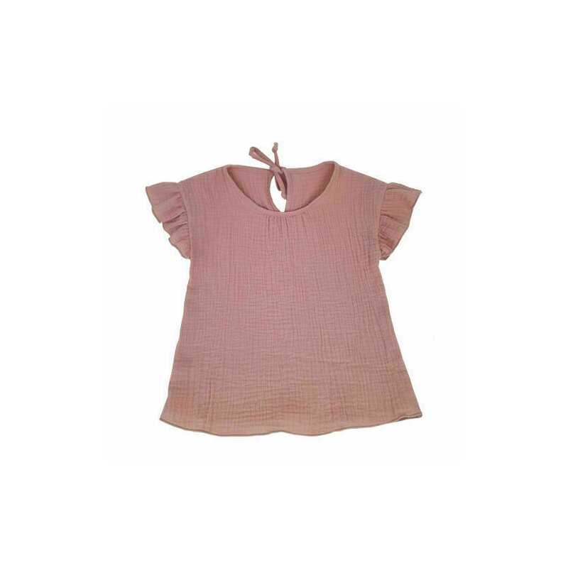 Kidsdecor - Bluza cu maneca scurta si volanase copii, din Muselina, , Romantic Rose - 98-104 cm