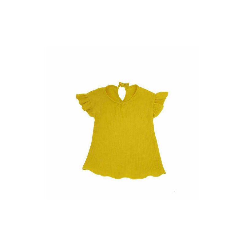 Kidsdecor - Bluza cu maneca scurta si volanase copii, din Muselina, , Shimmery Sunflower - 110-116 cm