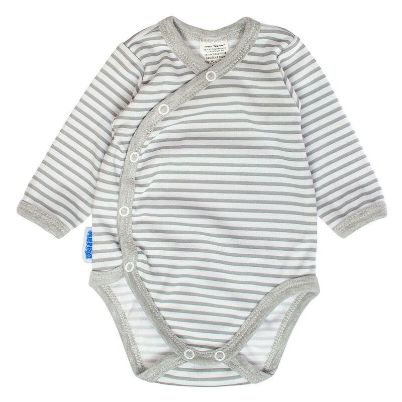 Body cu maneca lunga, Basic, Material certificat Oeko Tex Standard 100, Din bumbac, Marime 62, Grey Stripes