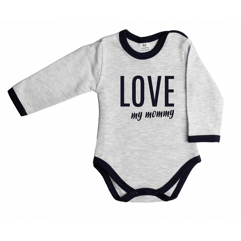 Body cu maneca lunga, Love my mommy, Material certificat Oeko Tex Standard 100, Din bumbac, Marime 56, Grey