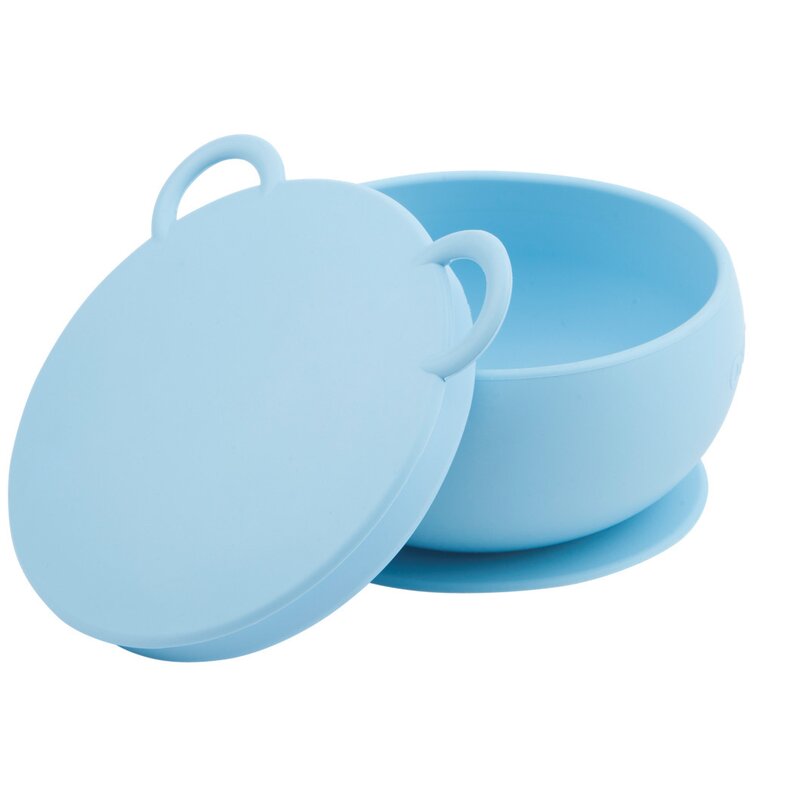 Bol Minikoioi cu Ventuza si Capac, 100% Premium Silicone – Mineral Blue